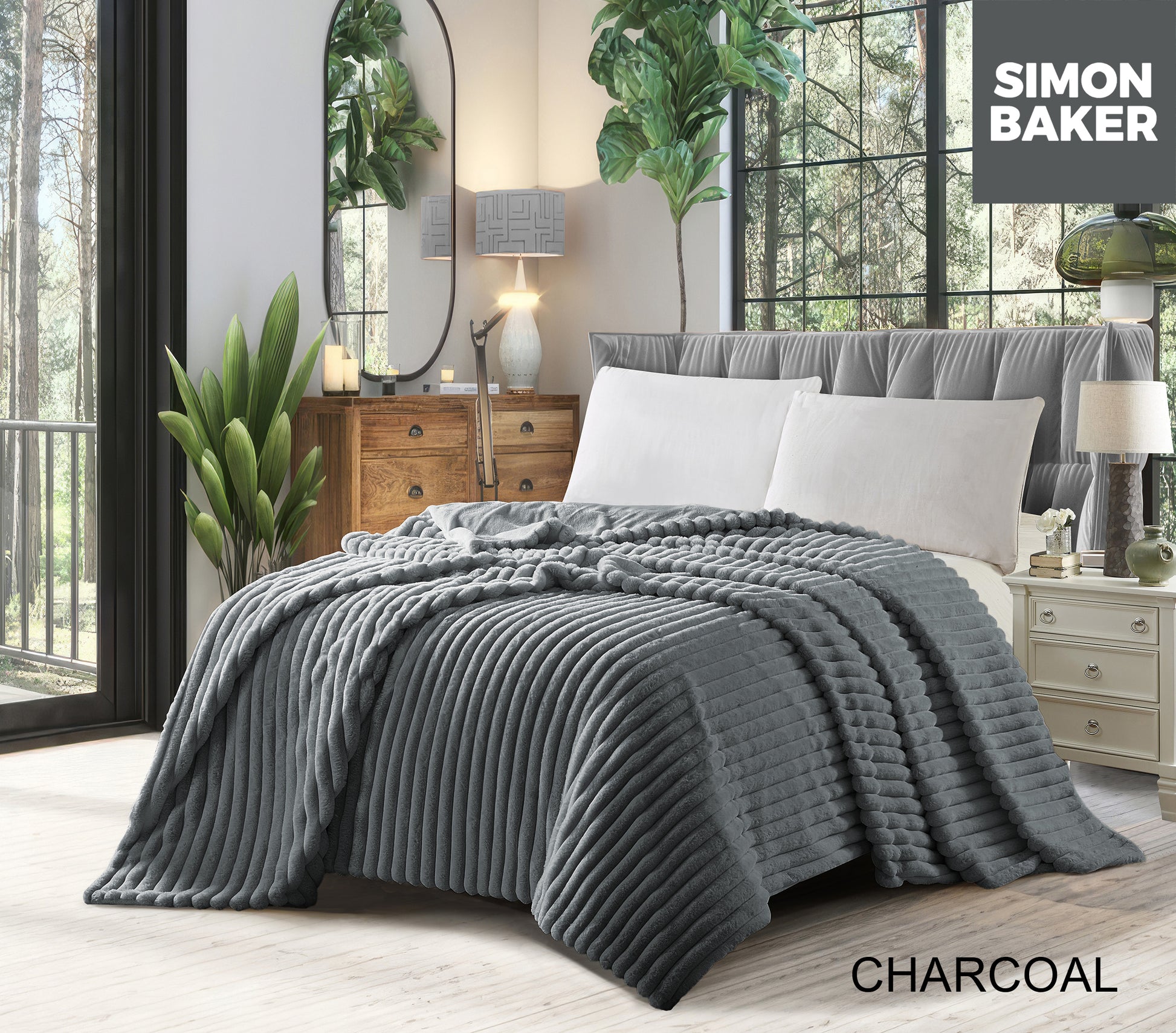 Simon Baker - Ribbed Faux Fur Blanket - Charcoal