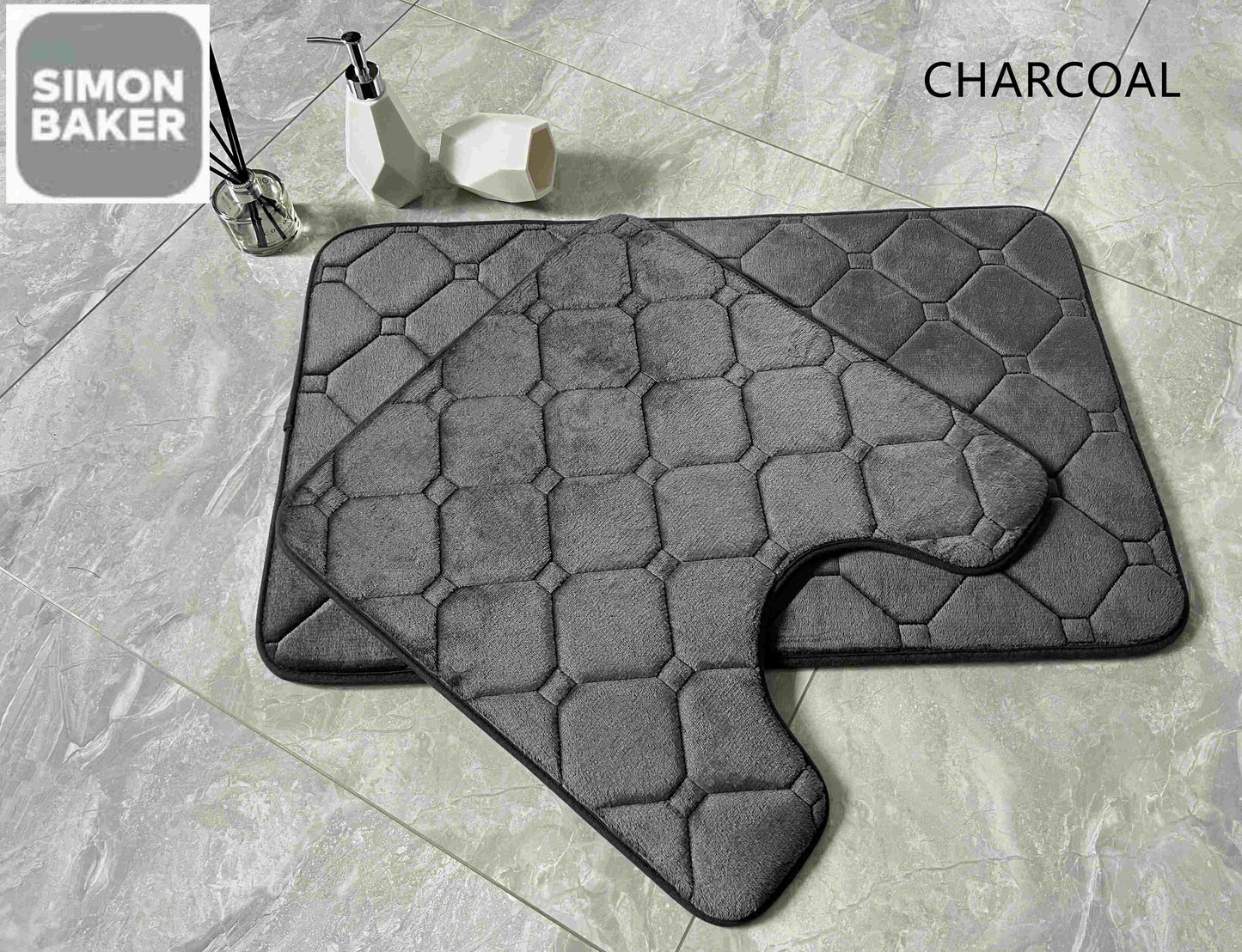 Simon Baker | 2PC Memory Foam Bath Mat Set - Charcoal