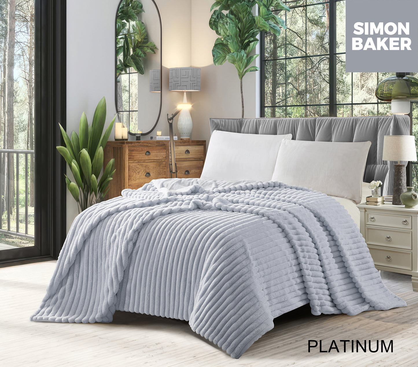 Simon Baker - Ribbed Faux Fur Blanket - Platinum