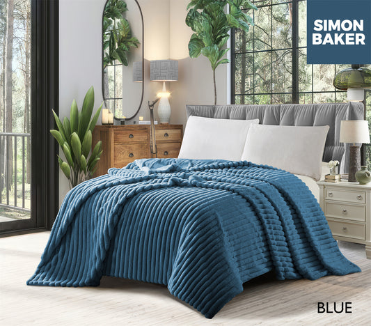 Simon Baker - Ribbed Faux Fur Blanket - Blue