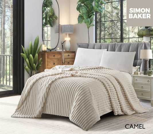 Simon Baker - Ribbed Faux Fur Blanket - Camel