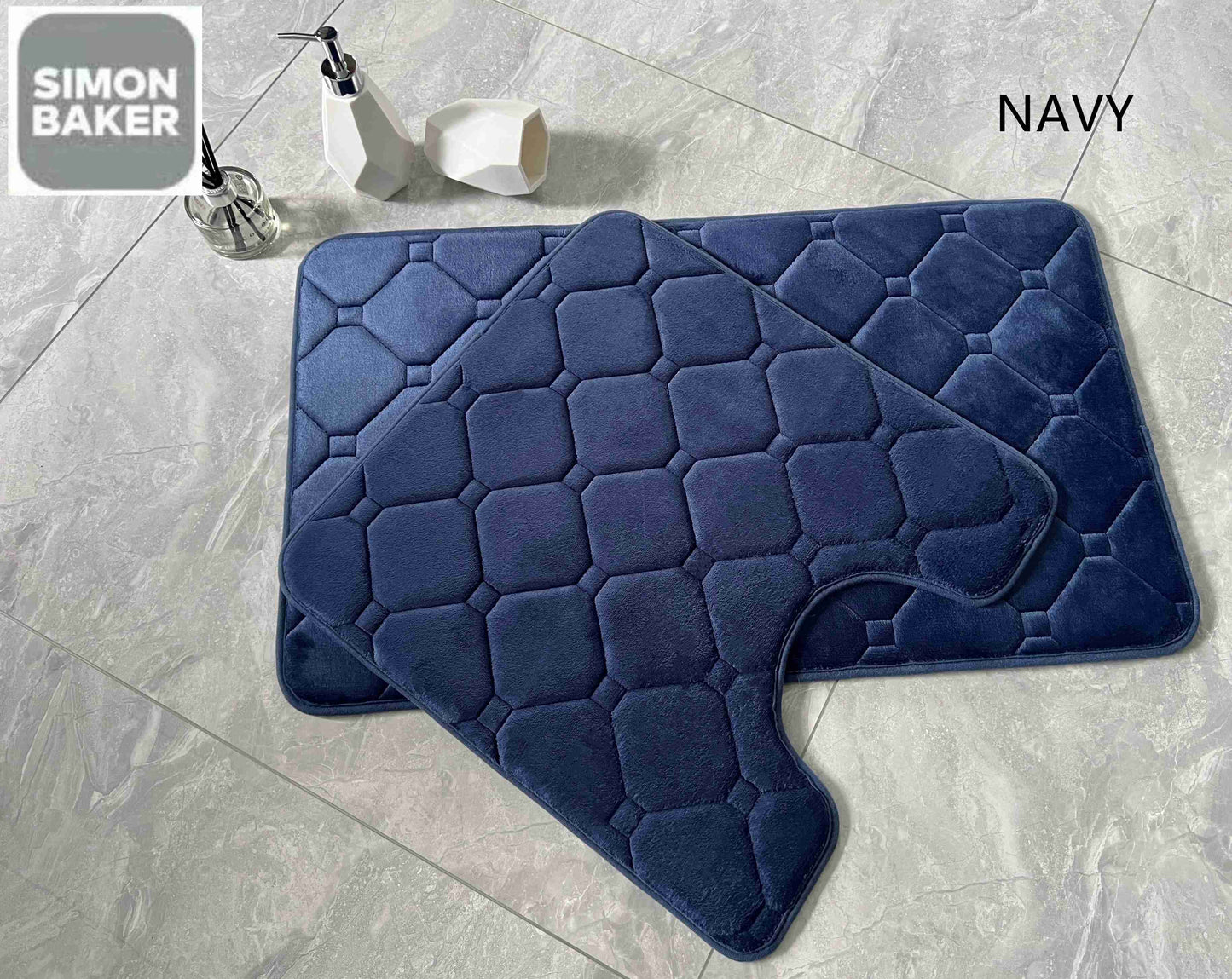 Simon Baker | 2PC Memory Foam Bath Mat Set - Navy