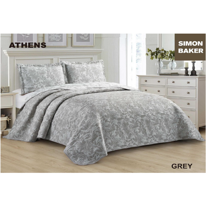 Simon Baker - Athens Jacquard Bedspread - Grey (Various Sizes)