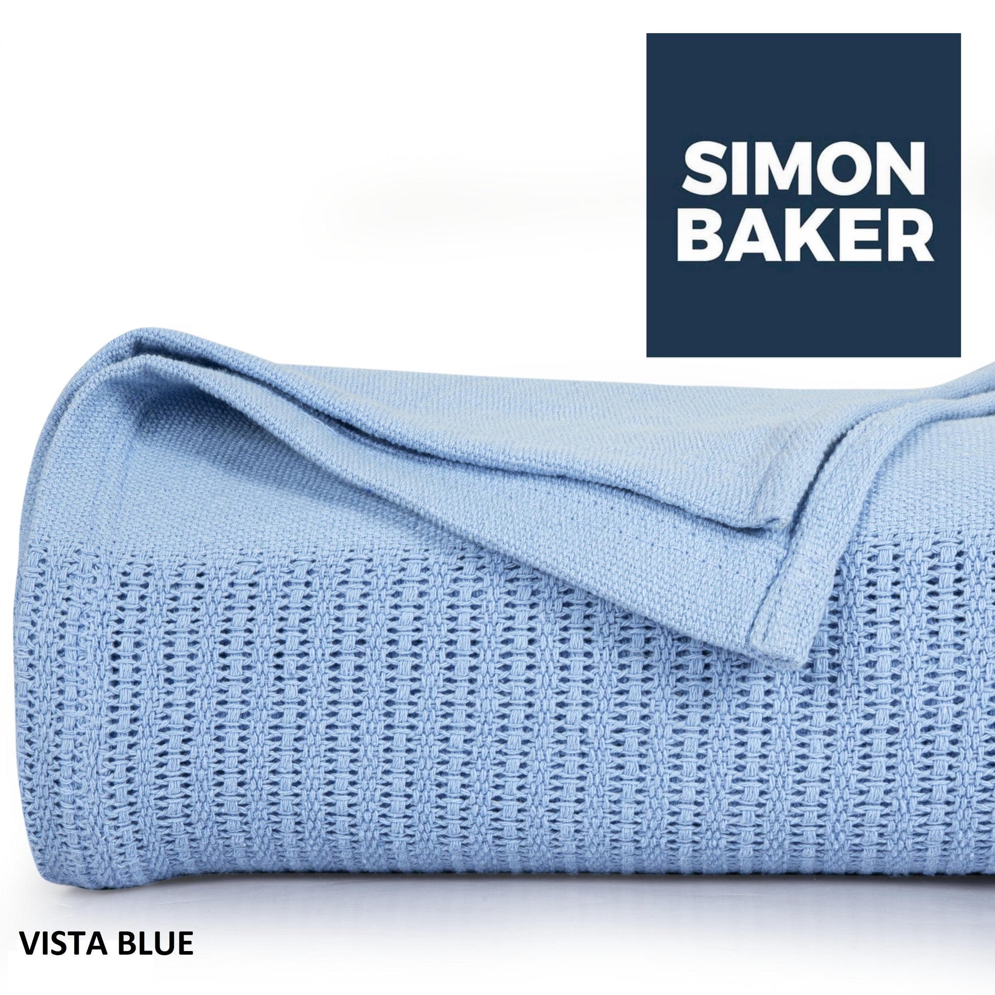 Simon Baker - Cotton Cellular Blanket - Vista Blue