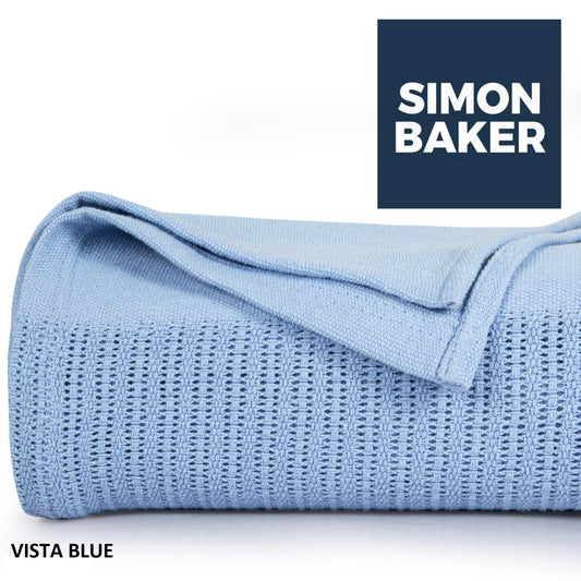 Simon Baker - Cotton Cellular Blanket - Vista Blue