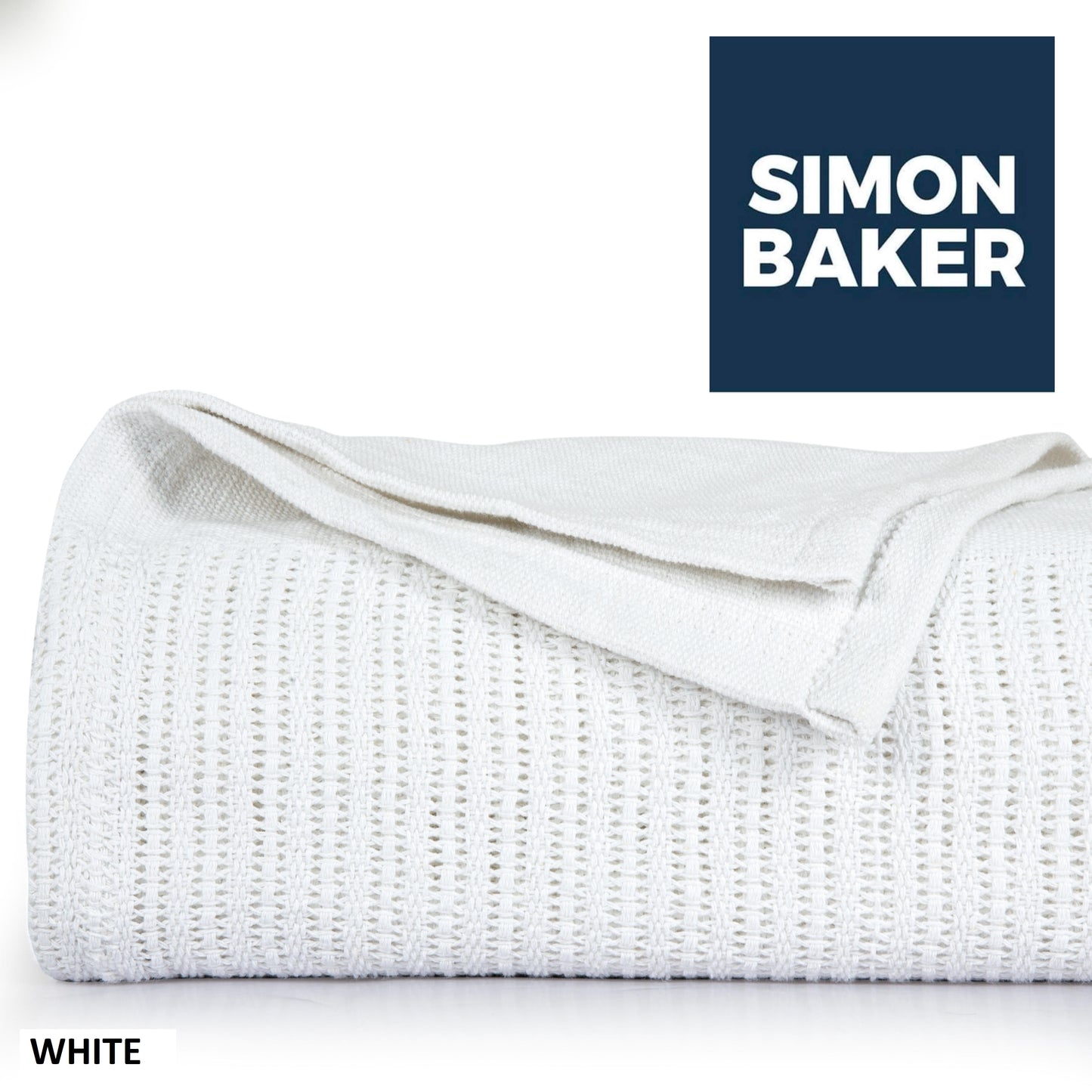 Simon Baker - Cotton Cellular Blanket - White