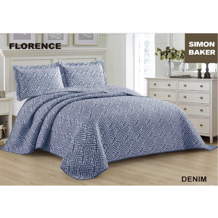 Simon Baker - Florence Jacquard Bedspread - Denim (Various Sizes)