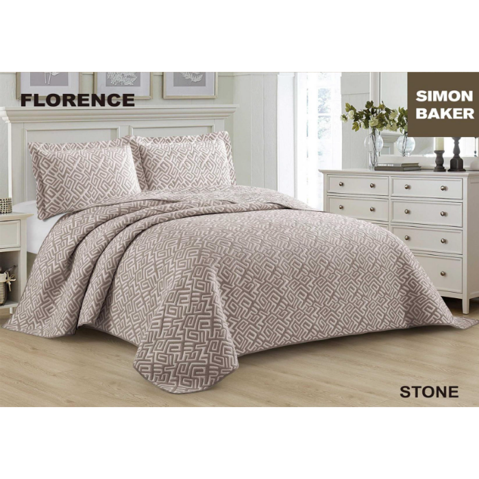 Simon Baker - Florence Jacquard Bedspread - Stone (Various Sizes)