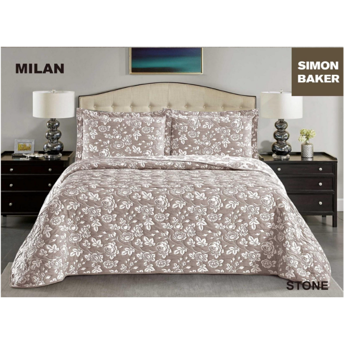 Simon Baker - Milan Jacquard Bedspread - Stone (Various Sizes)