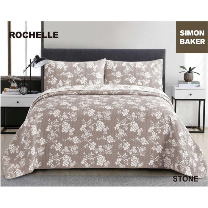 Simon Baker - Rochelle Jacquard Bedspread - Stone (Various Sizes)