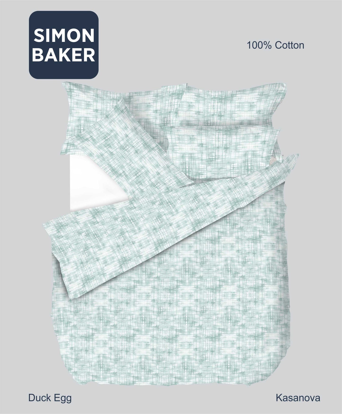 Simon Baker | Kasanova Printed 100% Cotton DUVET COVER SETS - Duck Egg (Various Sizes)