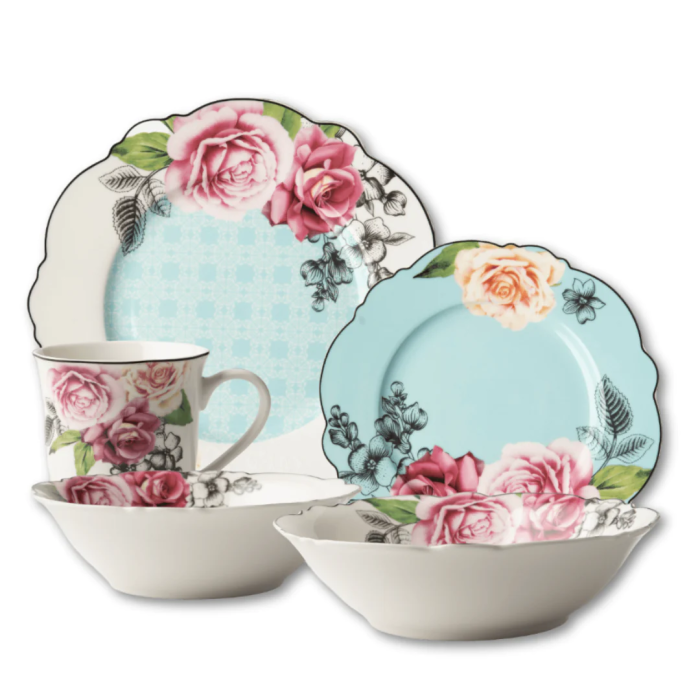 JENNA CLIFFORD - Wavy Rose 16pce Dinner Set + Salad Bowl